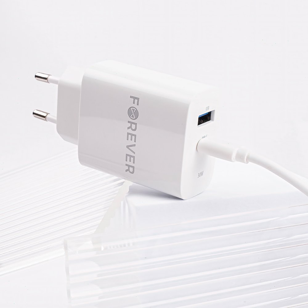 Forever lādētājs TC-07-30AC PD QC 1x USB-C 1x USB 30W, balts