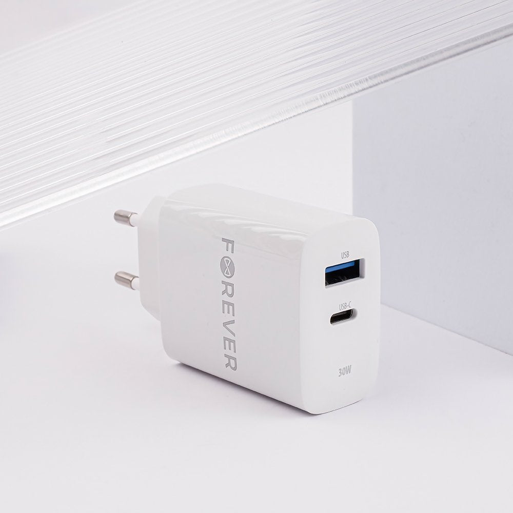 Forever lādētājs TC-07-30AC PD QC 1x USB-C 1x USB 30W, balts