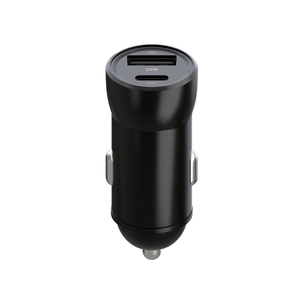 Maxlife MXCC-04 PD QC automašīnas lādētājs 1x USB-C 1x USB 20W melns + USB-C - USB-C kabelis 60W