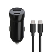 Maxlife MXCC-04 PD QC automašīnas lādētājs 1x USB-C 1x USB 20W melns + USB-C - USB-C kabelis 60W