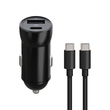 Maxlife MXCC-04 PD QC automašīnas lādētājs 1x USB-C 1x USB 20W melns + USB-C - USB-C kabelis 60W