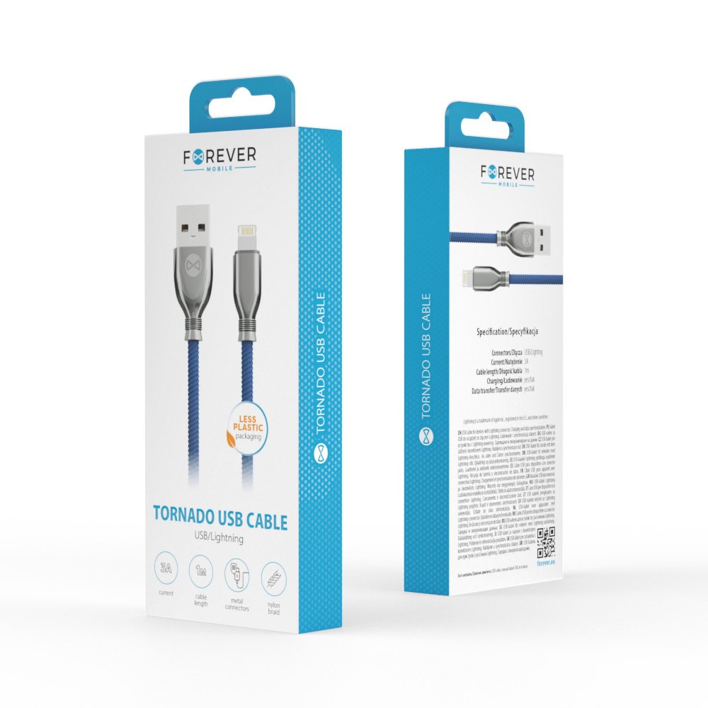 Forever kabelis Tornado USB - Lightning 1,0 m 3A tumši zils