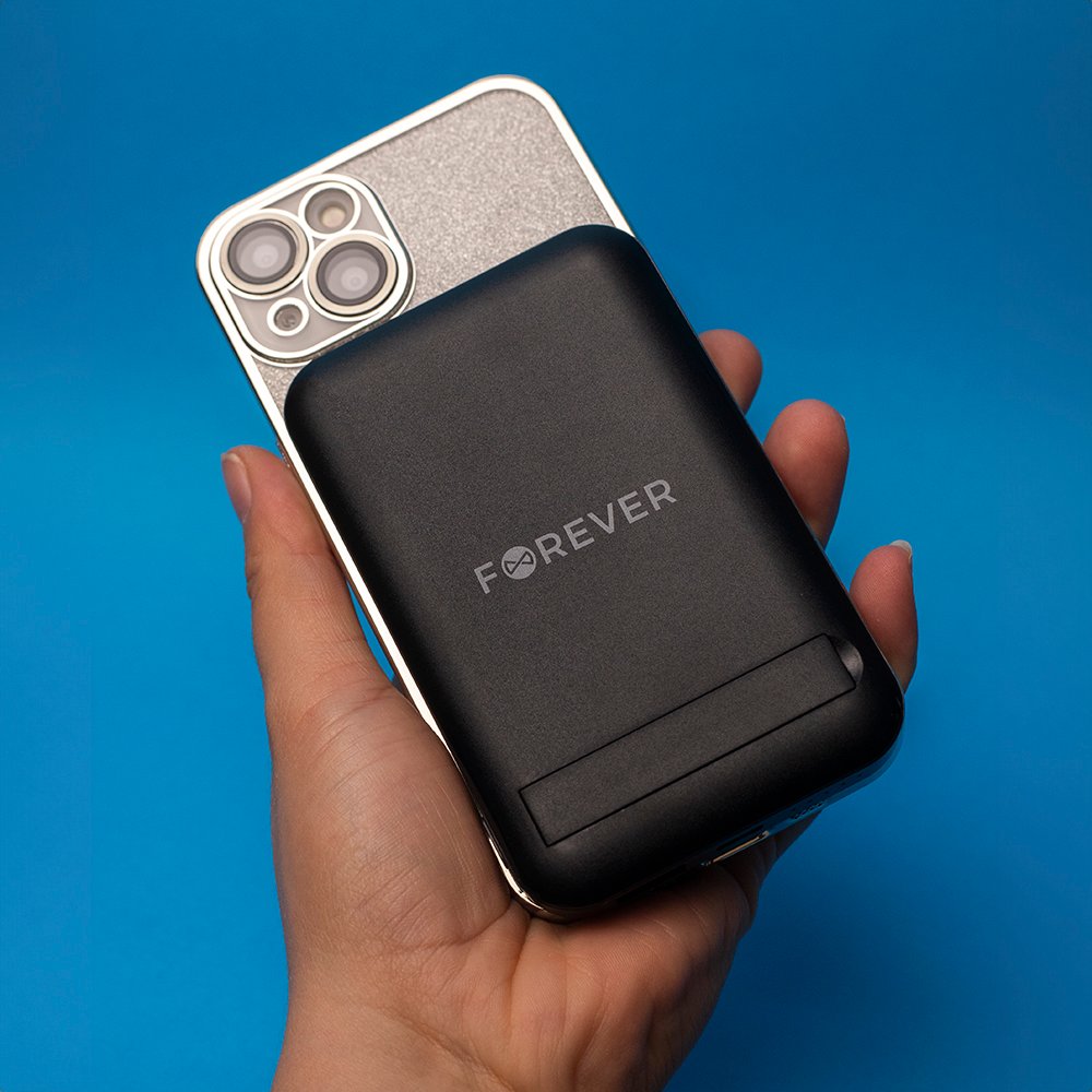 Forever ārējā baterija ar bezvadu lādēšanu MATB-100 PD QC 22.5W 10000 mAh, magnētiska, melna