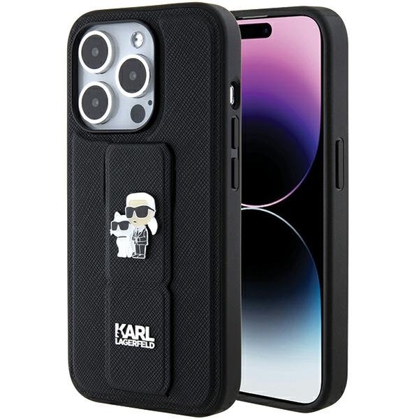 Karl Lagerfeld vāciņš iPhone 15 Pro Max 6,7" KLHCP15XGSAKCPK melns HC GRIPSTAND SAFFIANO KC PINS