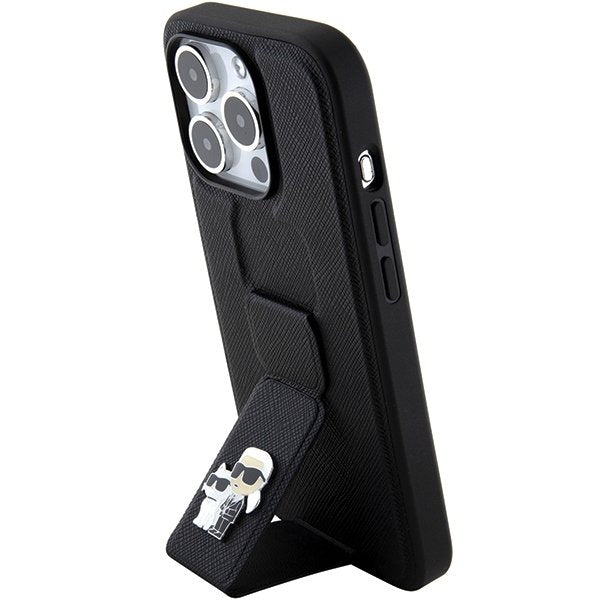 Karl Lagerfeld vāciņš iPhone 15 Pro Max 6,7" KLHCP15XGSAKCPK melns HC GRIPSTAND SAFFIANO KC PINS