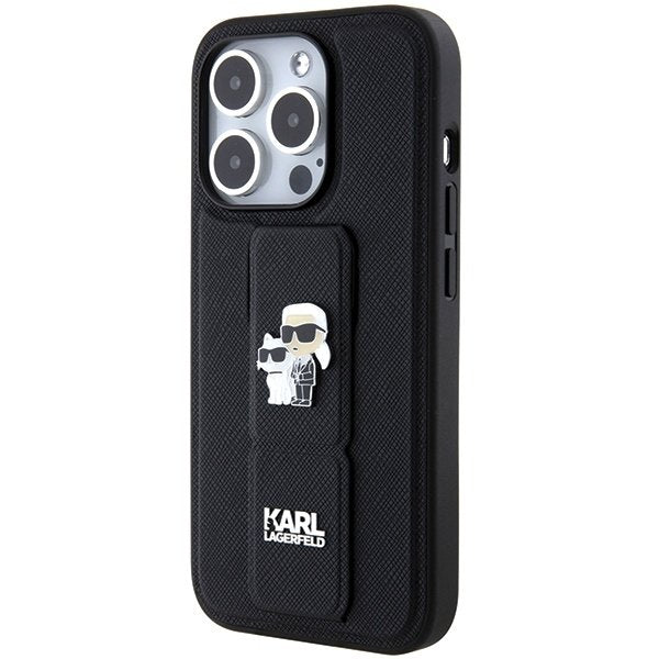 Karl Lagerfeld vāciņš iPhone 15 Pro Max 6,7" KLHCP15XGSAKCPK melns HC GRIPSTAND SAFFIANO KC PINS