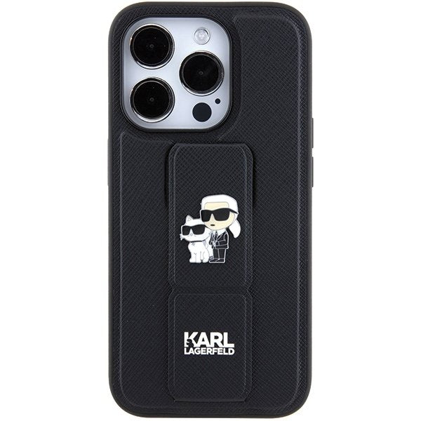 Karl Lagerfeld vāciņš iPhone 15 Pro Max 6,7" KLHCP15XGSAKCPK melns HC GRIPSTAND SAFFIANO KC PINS