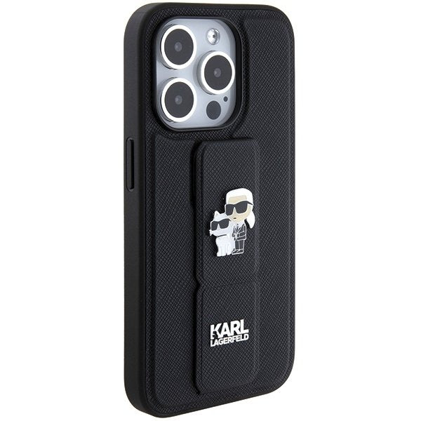 Karl Lagerfeld vāciņš iPhone 15 Pro Max 6,7" KLHCP15XGSAKCPK melns HC GRIPSTAND SAFFIANO KC PINS