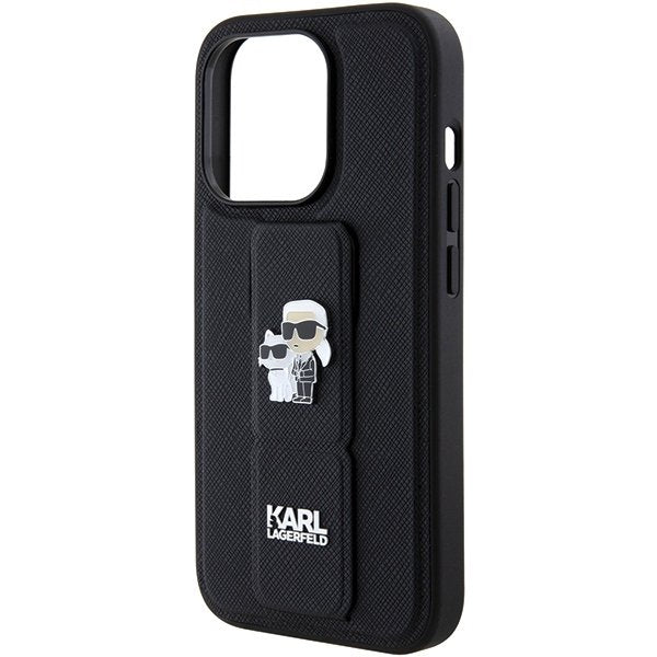 Karl Lagerfeld vāciņš iPhone 15 Pro Max 6,7" KLHCP15XGSAKCPK melns HC GRIPSTAND SAFFIANO KC PINS