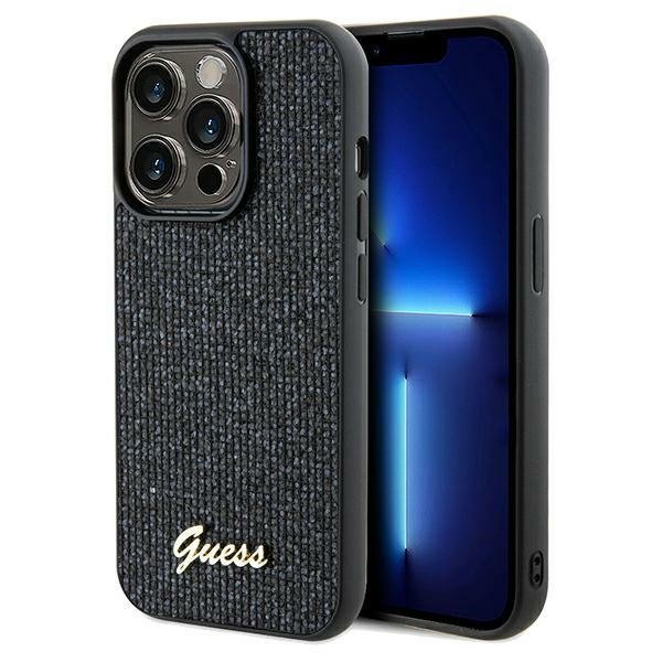 Guess vāciņš iPhone 14 Pro 6,1" GUHCP14LPMSDGSK HC PU DISCO SCRIPT METAL BLACK