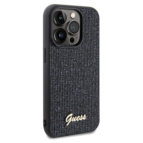 Guess vāciņš iPhone 14 Pro 6,1" GUHCP14LPMSDGSK HC PU DISCO SCRIPT METAL BLACK