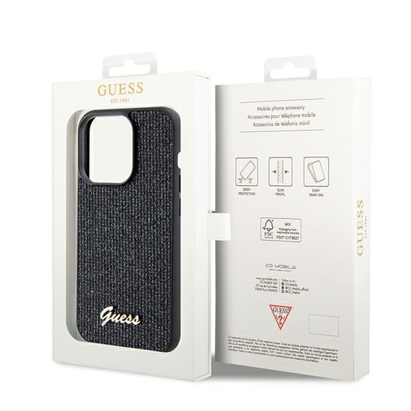 Guess vāciņš iPhone 14 Pro 6,1" GUHCP14LPMSDGSK HC PU DISCO SCRIPT METAL BLACK