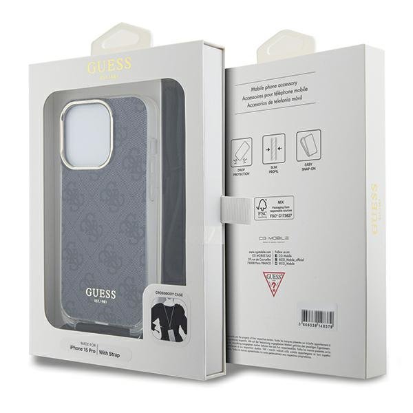 Guess vāciņš iPhone 15 Pro 6,1", melns (GUHCP15LHC4SEK)