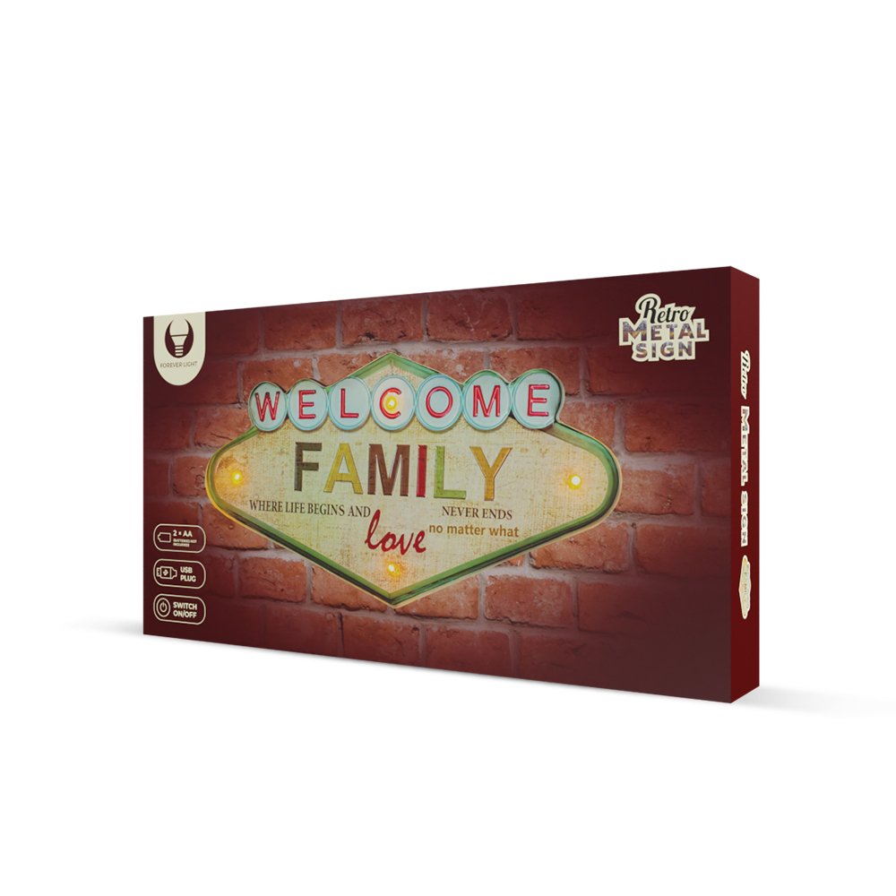 Forever Light gaisma Retro metāla Sign LED Welcome Family