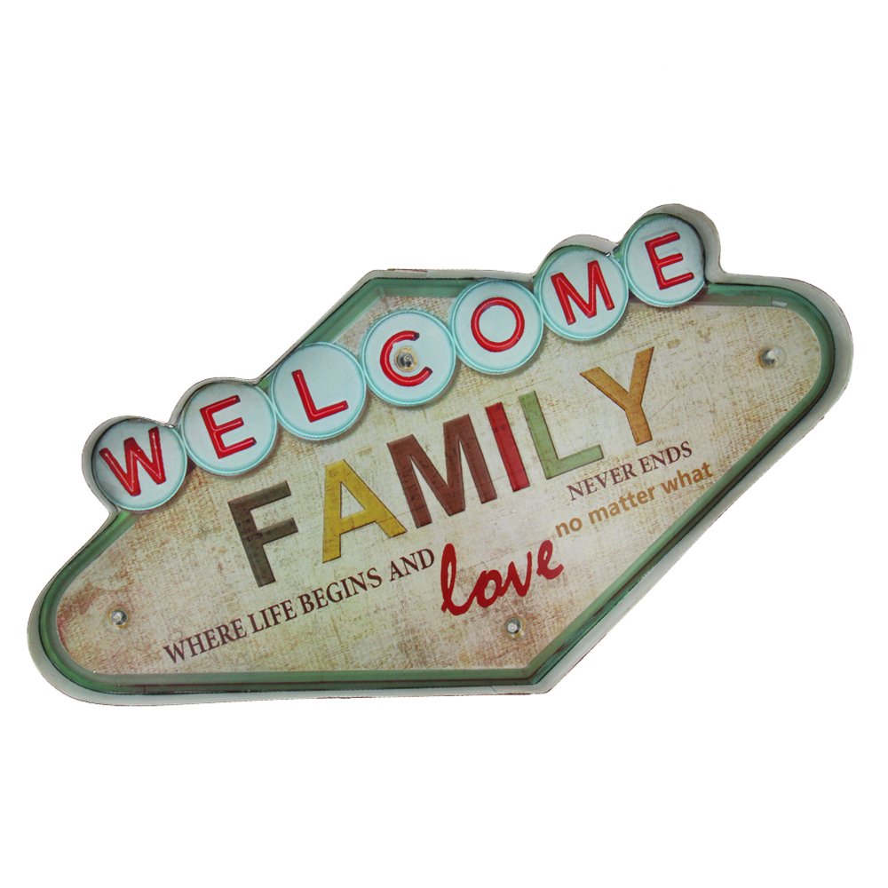 Forever Light gaisma Retro metāla Sign LED Welcome Family
