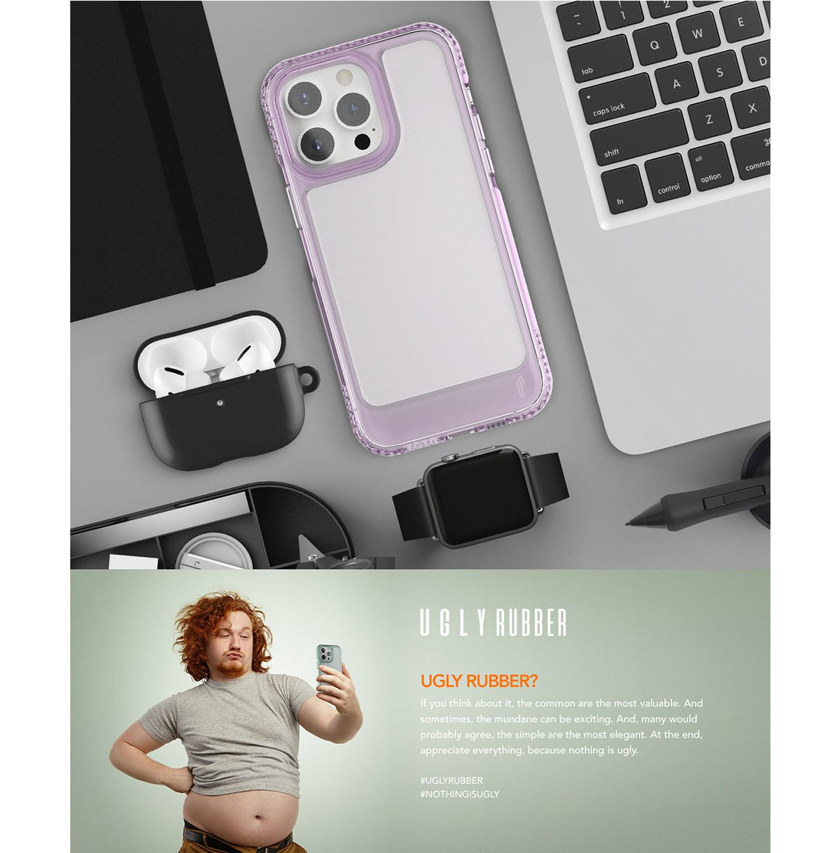 Ugly Rubber Umodel vāciņš iPhone 15 Plus 6,7", caurspīdīgs