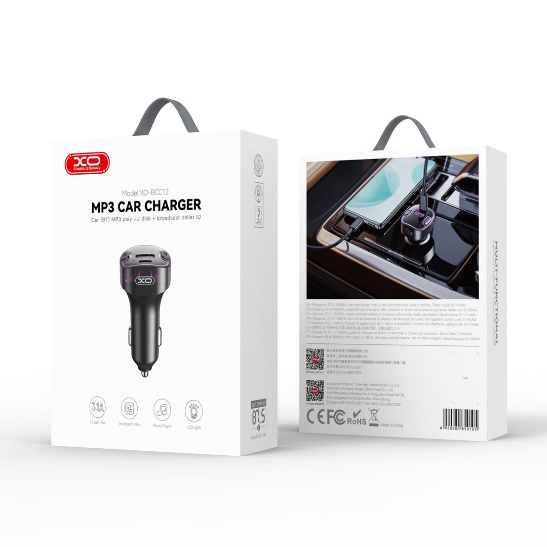 XO Bluetooth auto lādētājs FM raidītājs BCC12 MP3 3,1A, melns