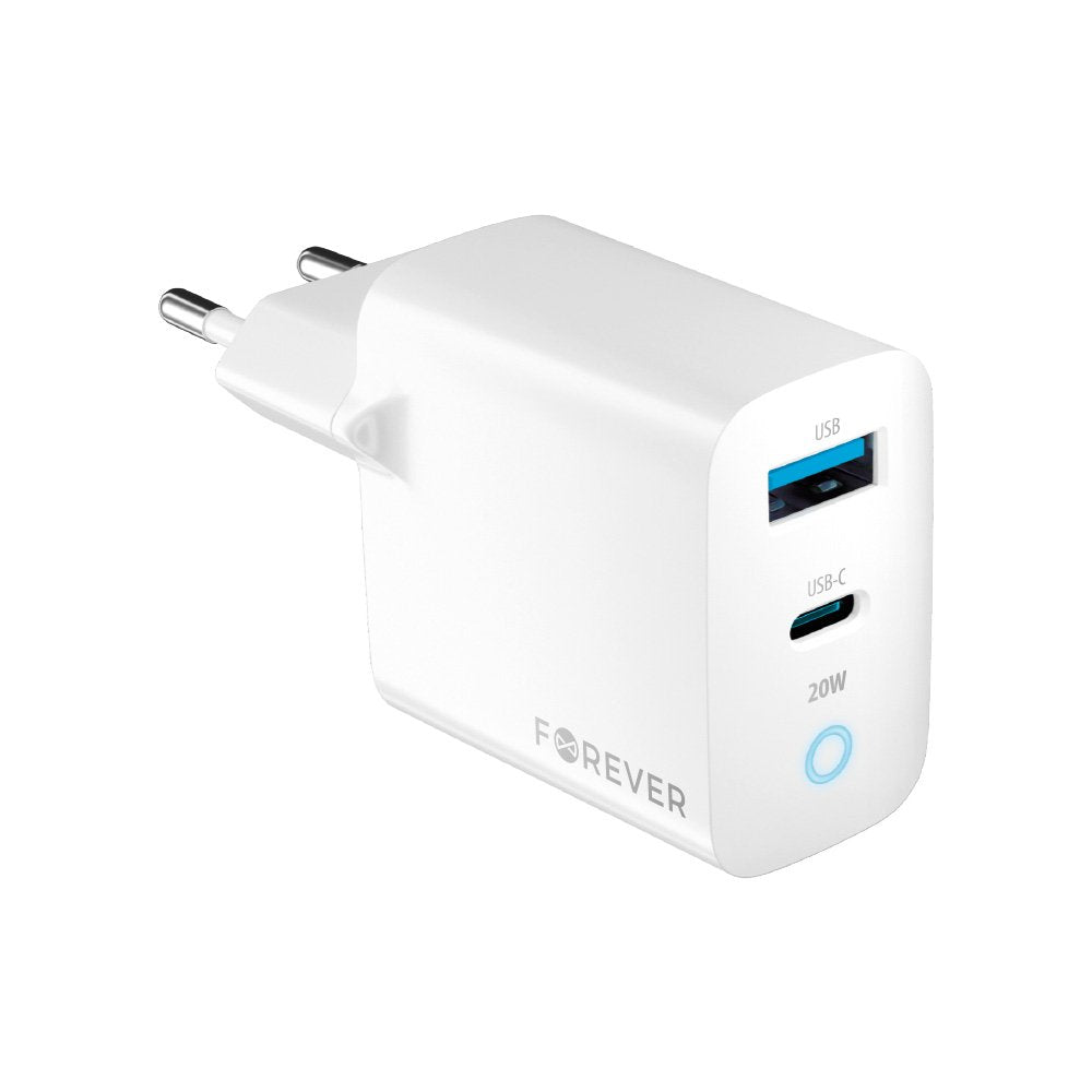 Forever lādētājs TC-06-20AC PD QC 1x USB-C 1x USB 20W, balts