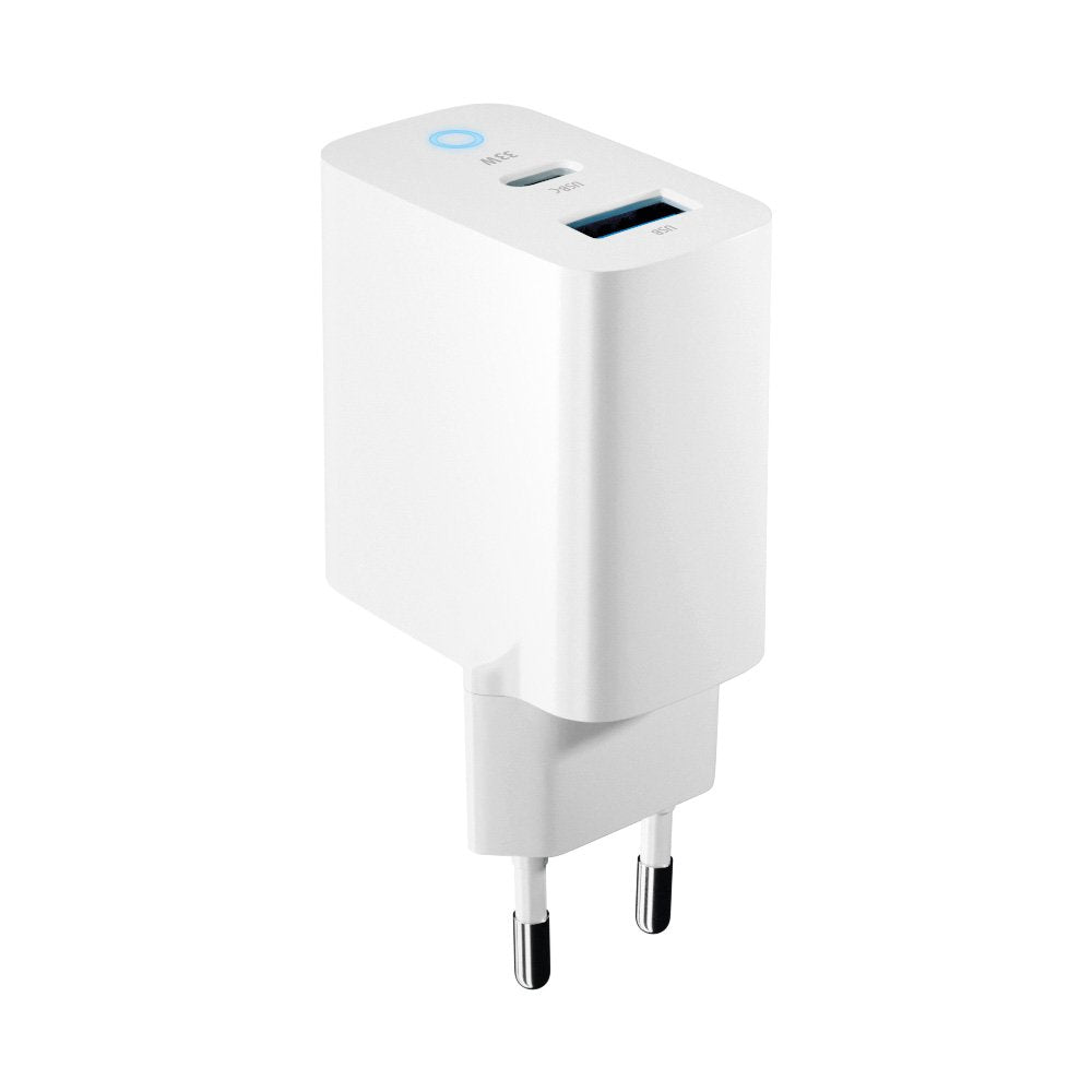 Forever TC-06-33AC GaN PD QC lādētājs 1x USB-C 1x USB 33W balts