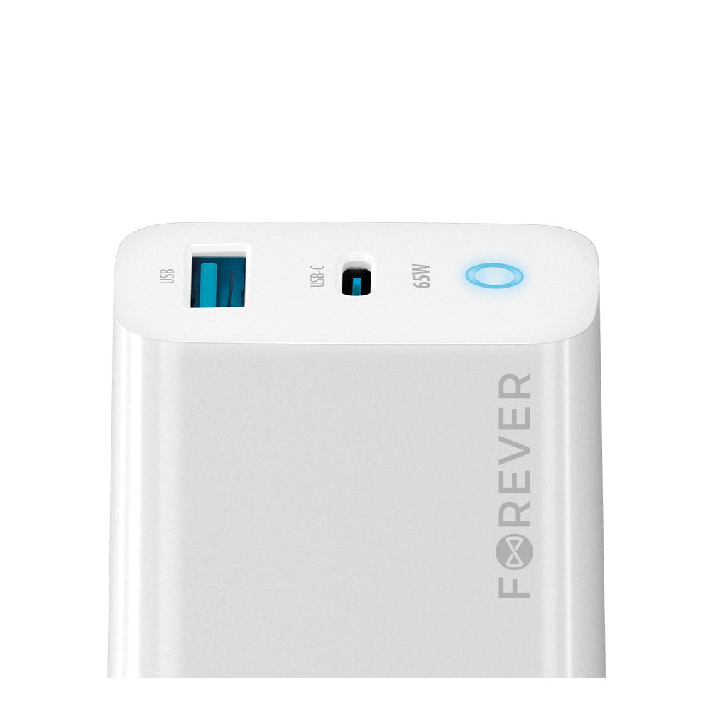 Forever TC-06-65AC GaN PD QC lādētājs 1x USB-C 1x USB 65W balts
