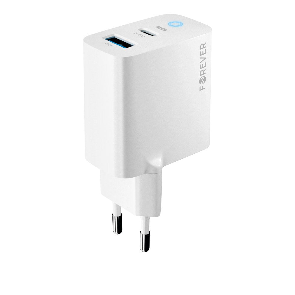 Forever TC-06-65AC GaN PD QC lādētājs 1x USB-C 1x USB 65W balts