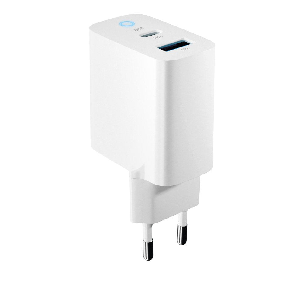 Forever TC-06-65AC GaN PD QC lādētājs 1x USB-C 1x USB 65W balts