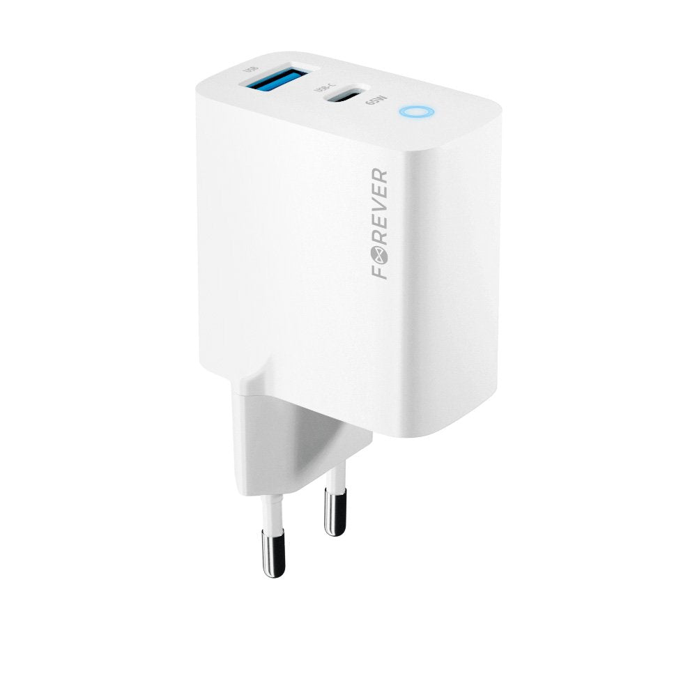 Forever TC-06-65AC GaN PD QC lādētājs 1x USB-C 1x USB 65W balts