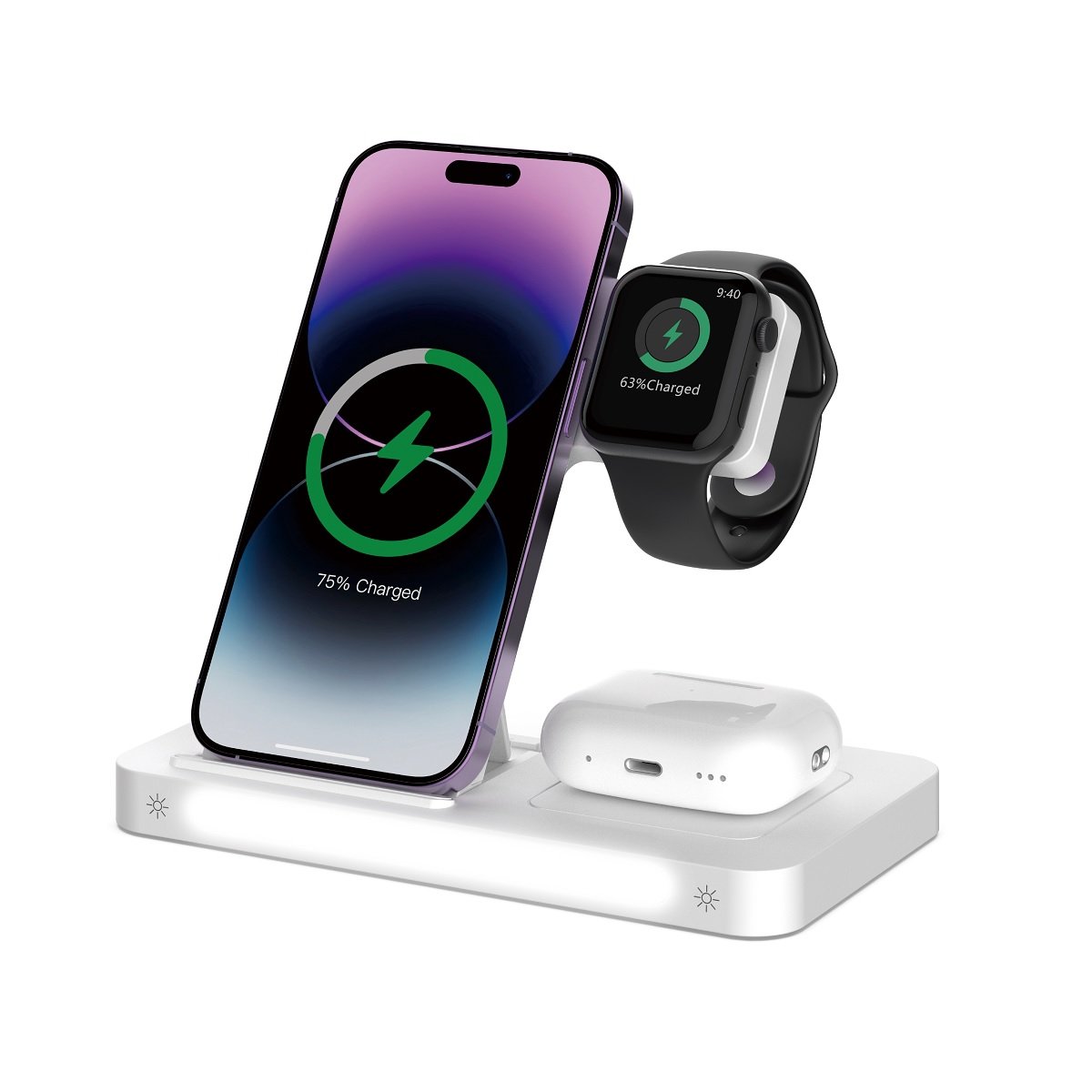 Devia bezvadu lādētājs 3/1 Smart 15W ar lampu, balts