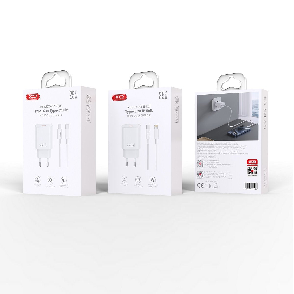 XO tīkla lādētājs CE25 PD 25W 1x USB-C balts + kabelis USB-C - USB-C