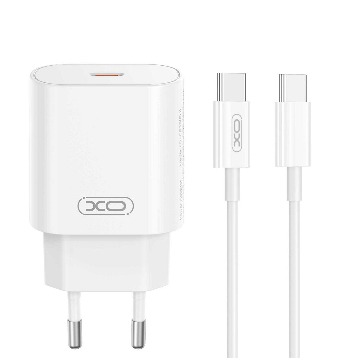 XO tīkla lādētājs CE25 PD 25W 1x USB-C balts + kabelis USB-C - USB-C
