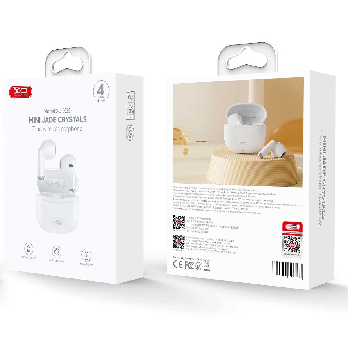 XO Bluetooth austiņas X33 TWS, baltas