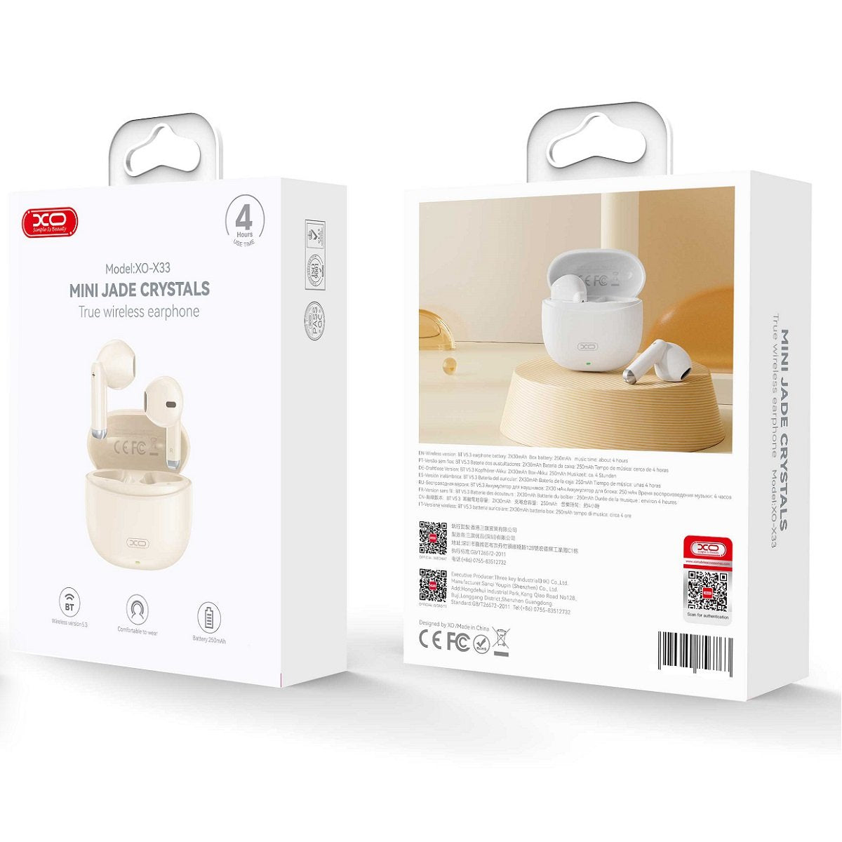 XO Bluetooth austiņas X33 TWS, bēšas