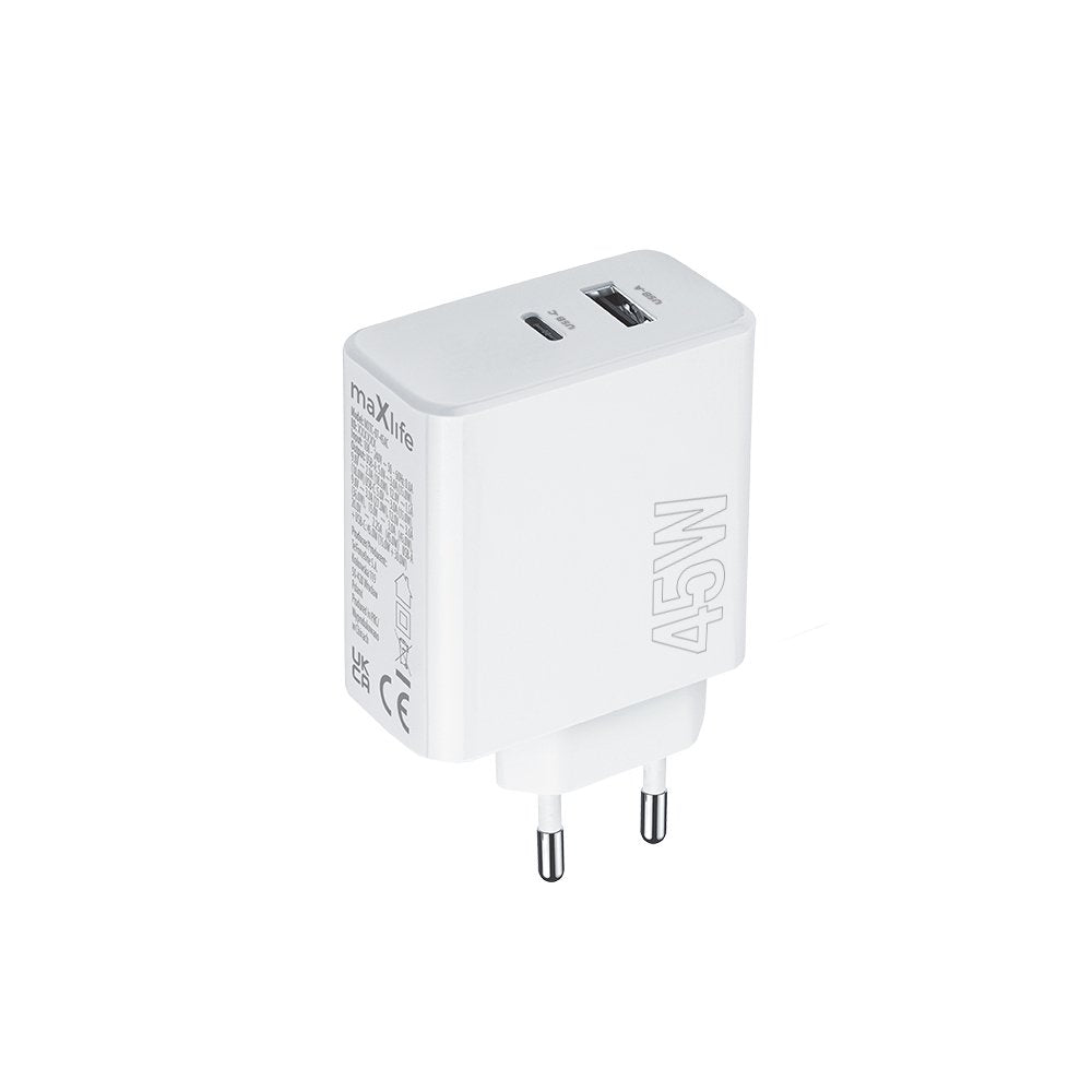 Maxlife lādētājs MXTC-07-45AC PD QC 1x USB-C 1x USB 45W, balts