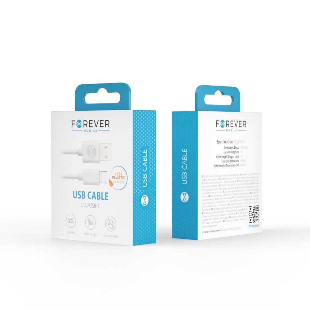 Forever kabelis USB - USB-C 1,0 m 2A, balts