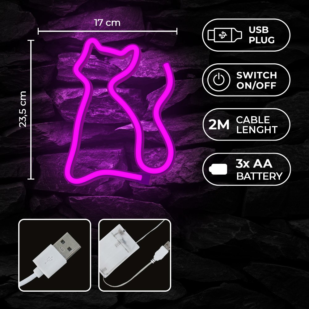 Neona LED CAT rozā Baterijas + USB FLNE04 Forever Light