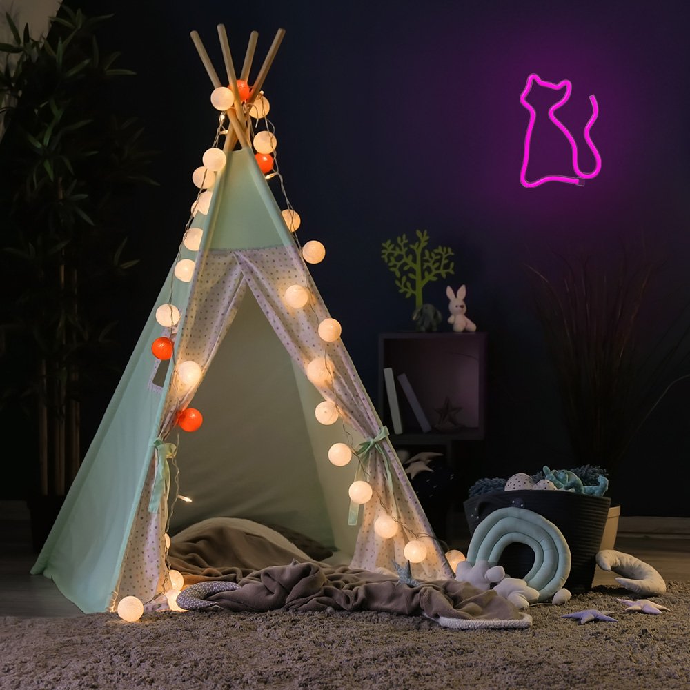 Neona LED CAT rozā Baterijas + USB FLNE04 Forever Light