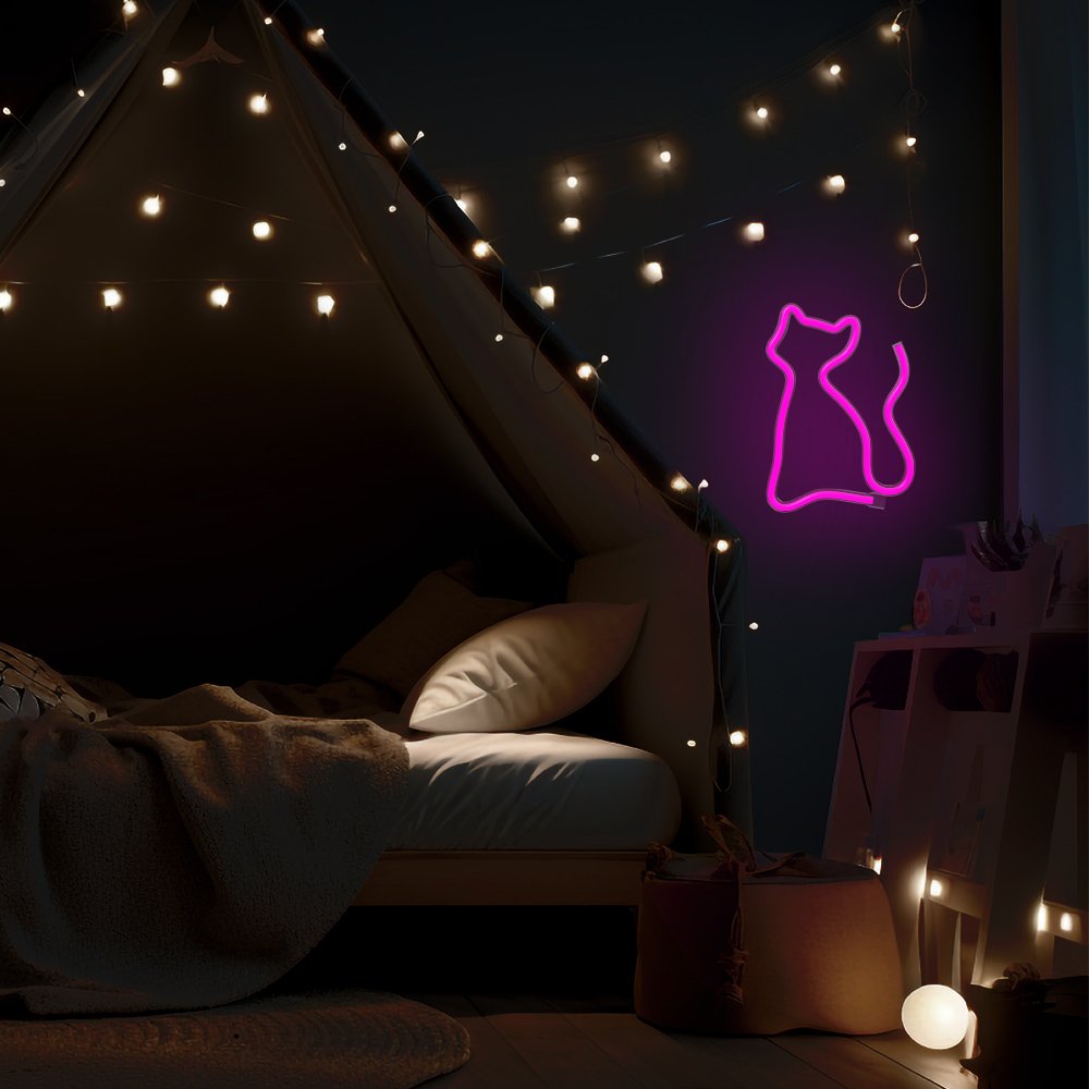 Neona LED CAT rozā Baterijas + USB FLNE04 Forever Light
