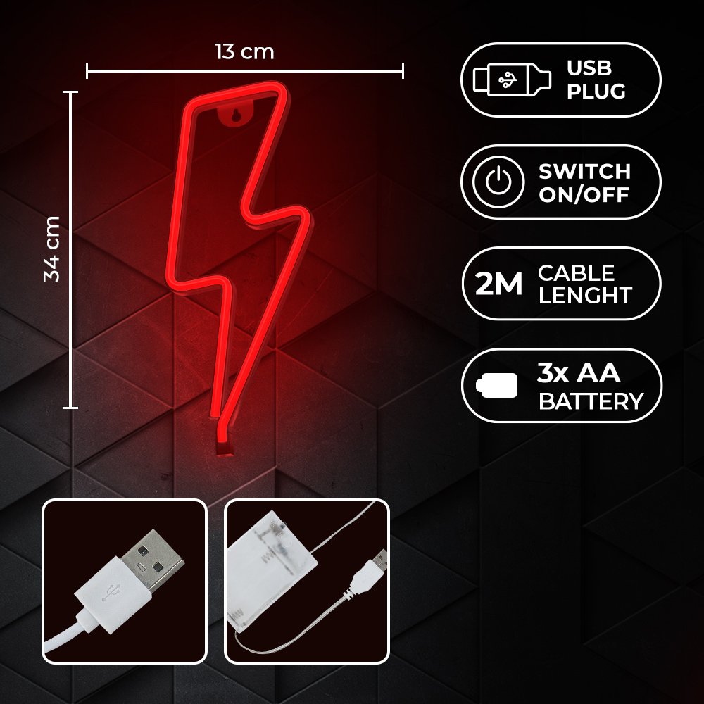 Neona LED BOLT sarkans Baterijas + USB FLNE06 Forever Light