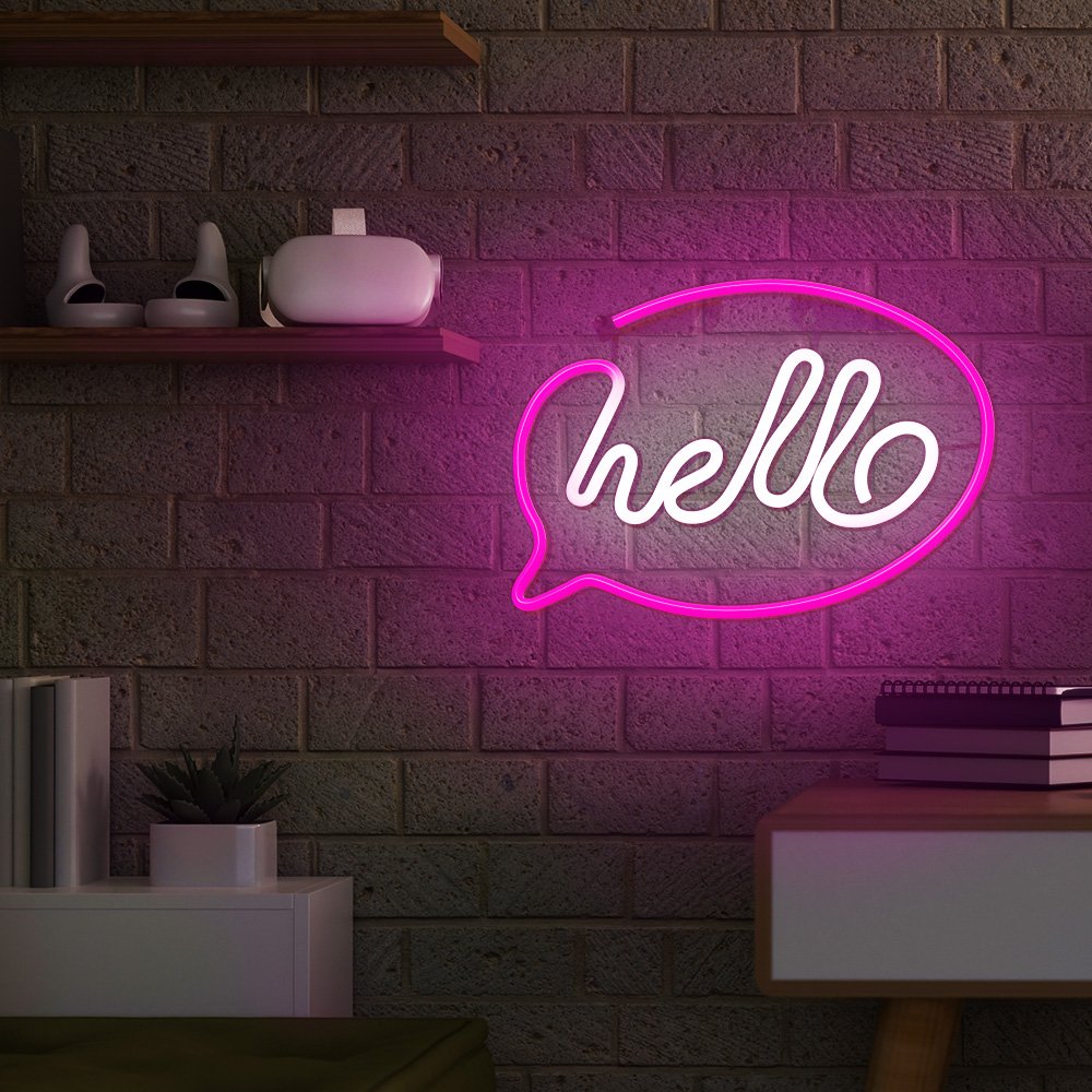 Neona LED HELLO rozā, balts Baterijas + USB FLNE15 Forever Light