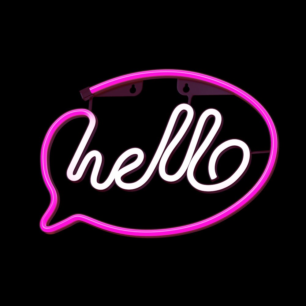 Neona LED HELLO rozā, balts Baterijas + USB FLNE15 Forever Light