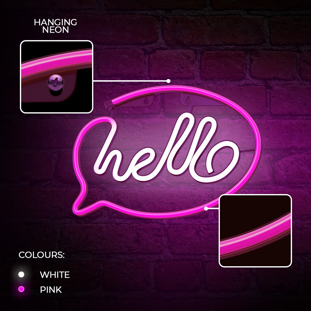 Neona LED HELLO rozā, balts Baterijas + USB FLNE15 Forever Light