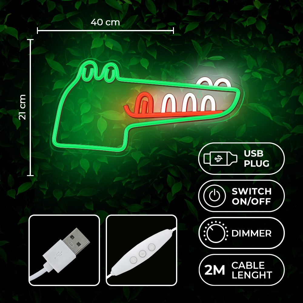 Forever Light gaisma Neon Plexi LED Jurassic Croc zaļš FLNJ03 Forever