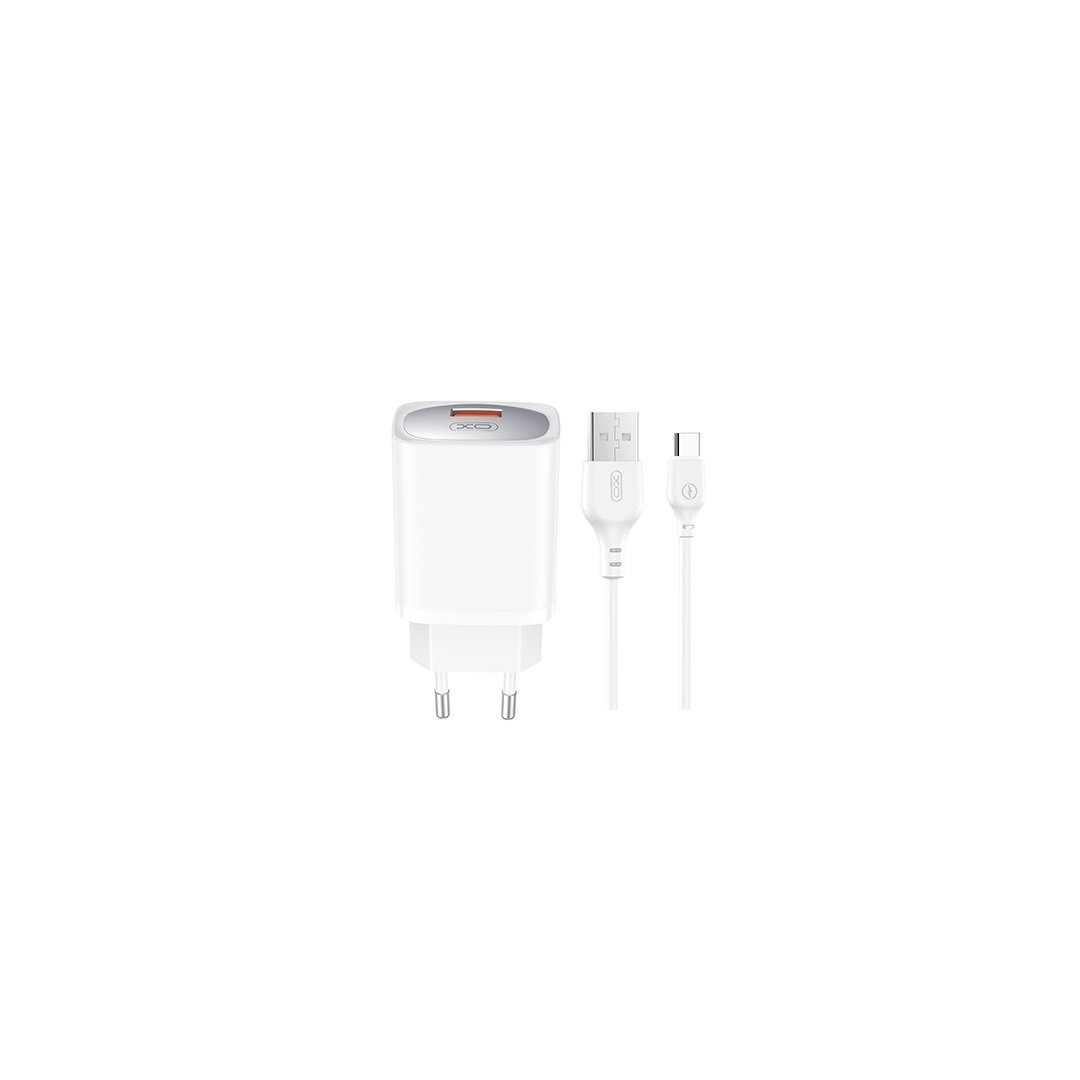 XO tīkla lādētājs CE19 QC 18W 1x USB balts + USB-C kabelis