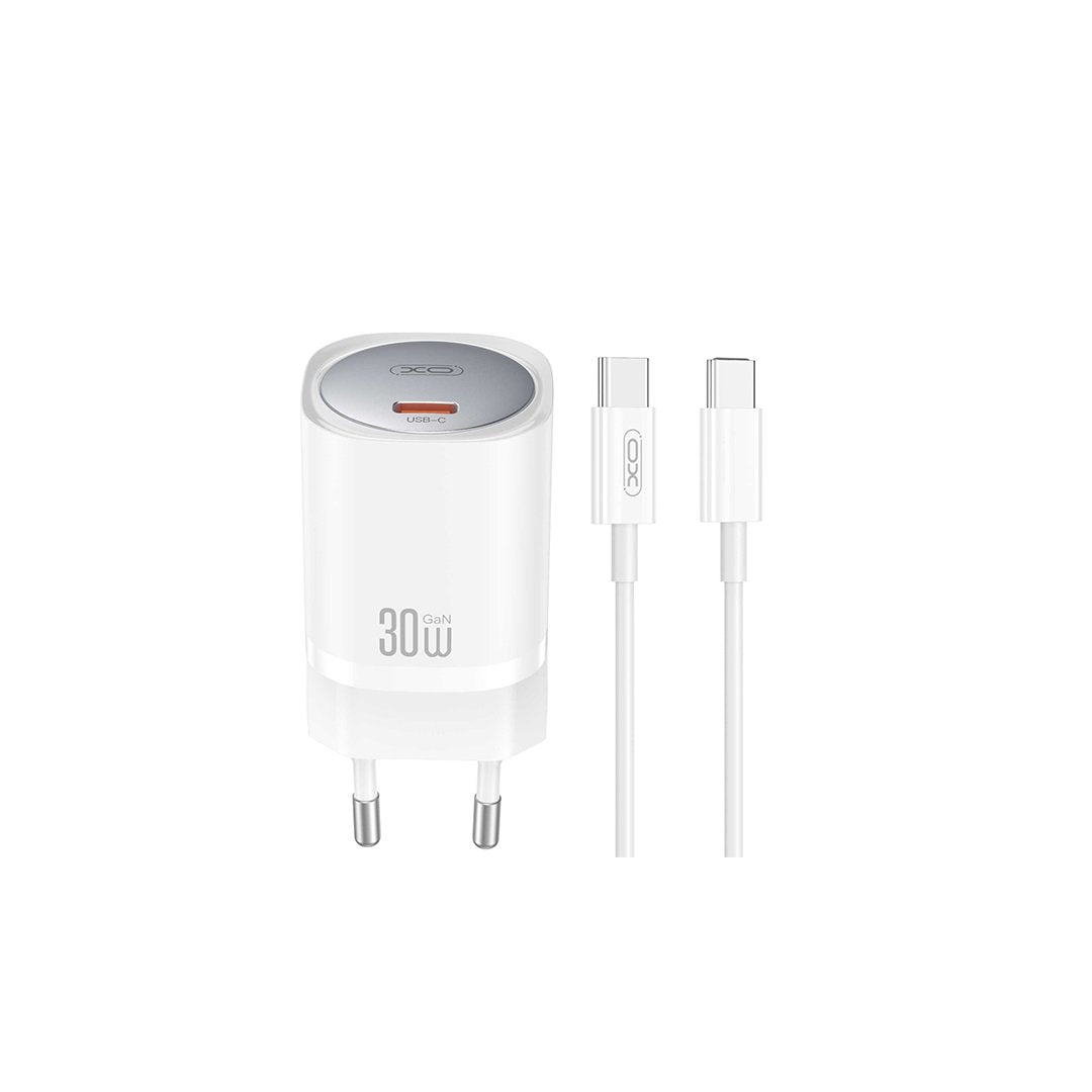 XO tīkla lādētājs CE20 PD 30W 1x USB-C balts + kabelis USB-C - USB-C