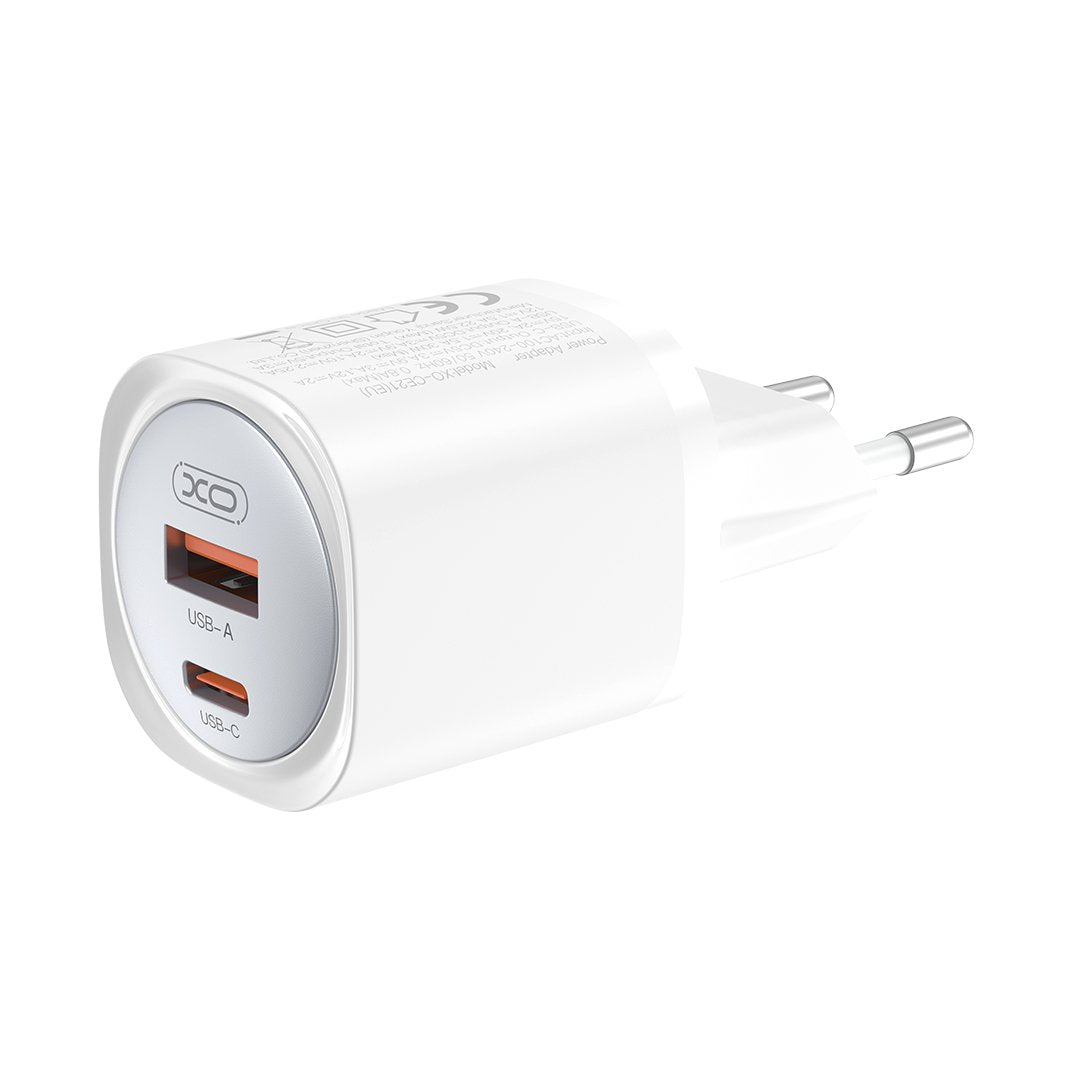 XO tīkla lādētājs CE21 PD 30W 1x USB-C 1x USB, balts
