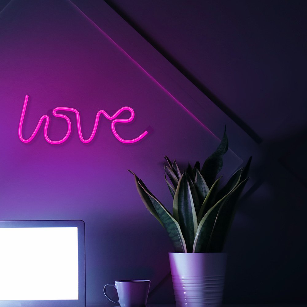 Neona LED LOVE rozā Baterijas + USB FLNE05 Forever Light