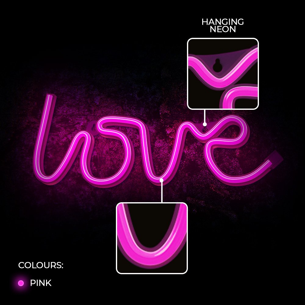 Neona LED LOVE rozā Baterijas + USB FLNE05 Forever Light
