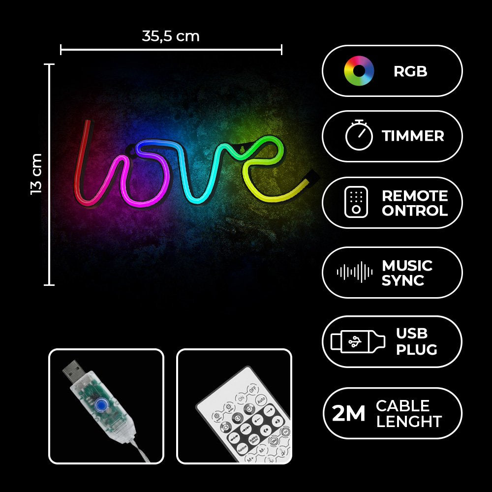 Forever Light gaisma Neon LED RGB Love FLRN01 + RC Forever