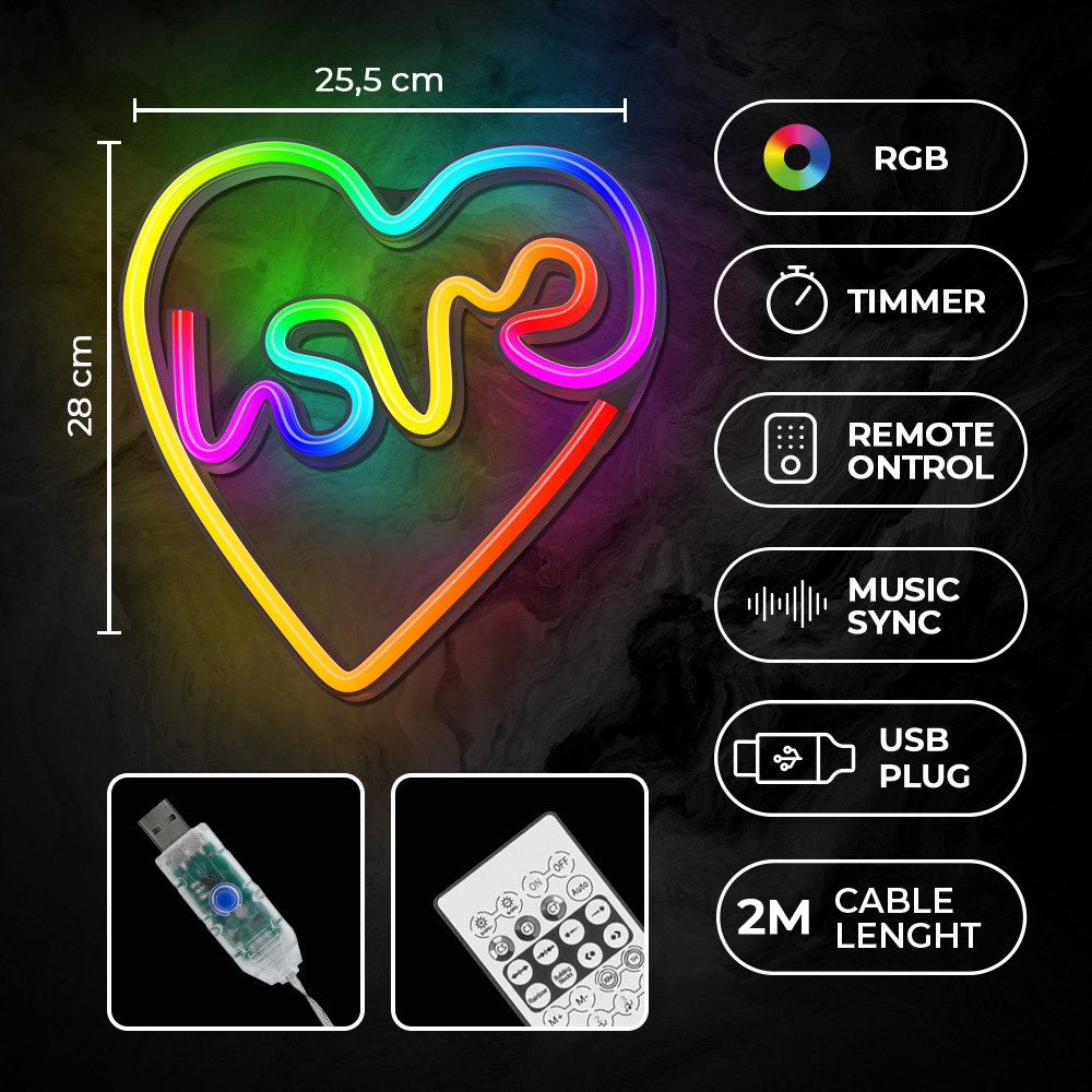 Neona LED RGB LOVE IN HEART FLRN02 + RC Forever Light