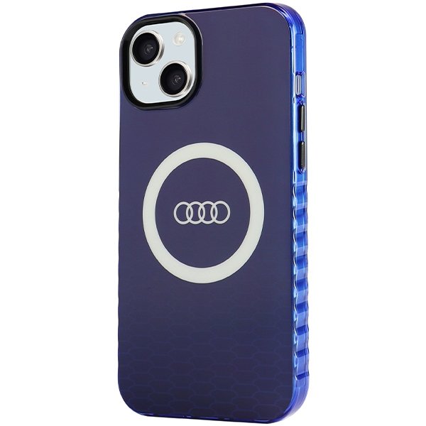 Audi maciņš iPhone 15 Plus 6,7" zils IML ar lielu logotipu MagSafe maciņš